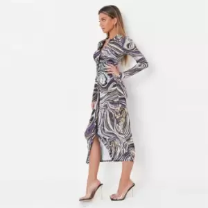 Image of Missguided Ruched Front Shirt Dress Ls Mesh Marble - Purple