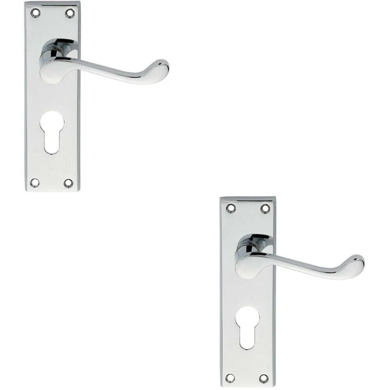 Image of Loops 2x PAIR Victorian Scroll Lever on Euro Lock Backplate 150 x 43mm Polished Chrome Multi