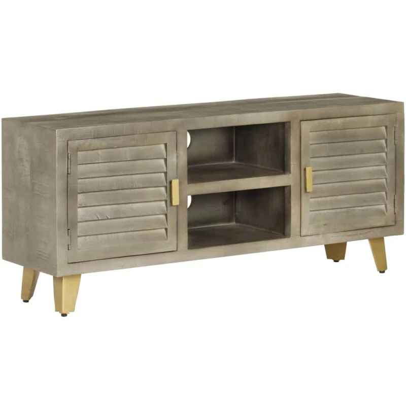 Image of VIDAXL TV Cabinet Solid Mango Wood Grey with Brass 110x30x48cm Vidaxl 246681