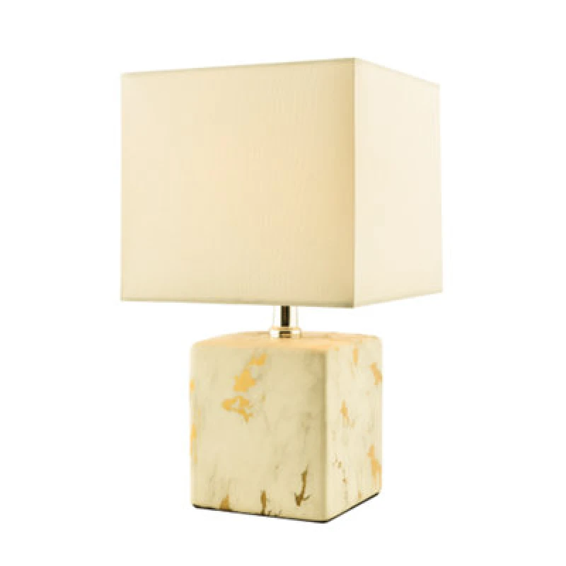 Image of Happy Homewares Designer Square Ceramic Table Lamp With Gold Marble Effect Finish