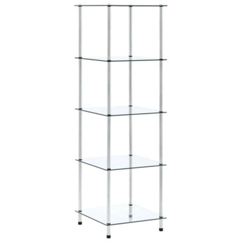 Image of vidaXL 5-Tier Shelf Transparent Tempered Glass Kitchen Showcase Organiser Rack