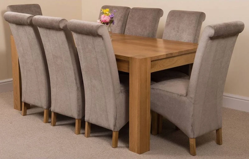 Image of Thats Furniture Kuba 180 x 90cm Chunky Oak Dining Table & 8 Montana Fabric Chairs in Grey Grey Unisex 180 x 90 cm