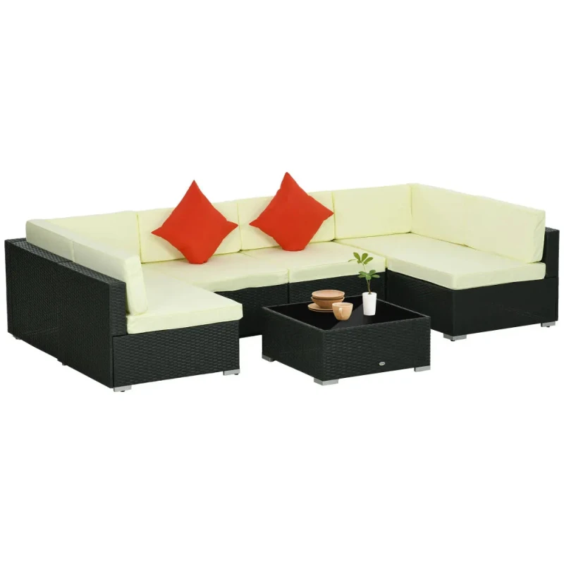 Image of Outsunny Outsunny - 7PC Rattan Garden Furniture Set Coffee Table Buckle Structure Black 860-027V71BK