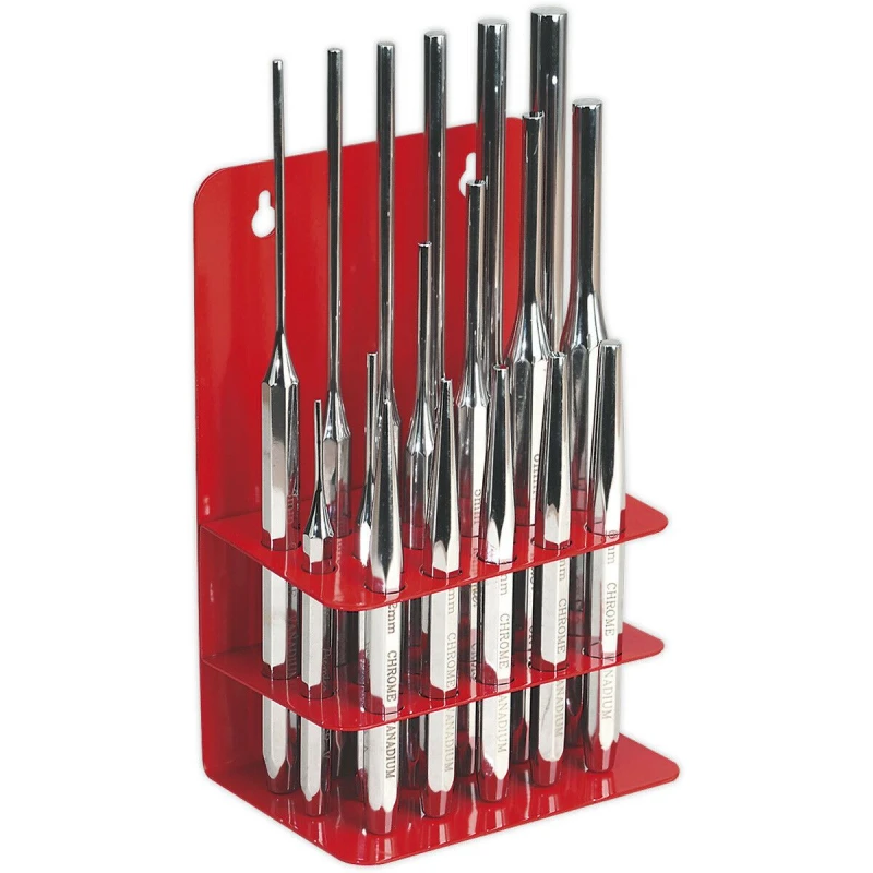 Image of Loops 16 Piece PREMIUM Steel Punch Set - Hardened & Tempered - Polished Chrome Metallics