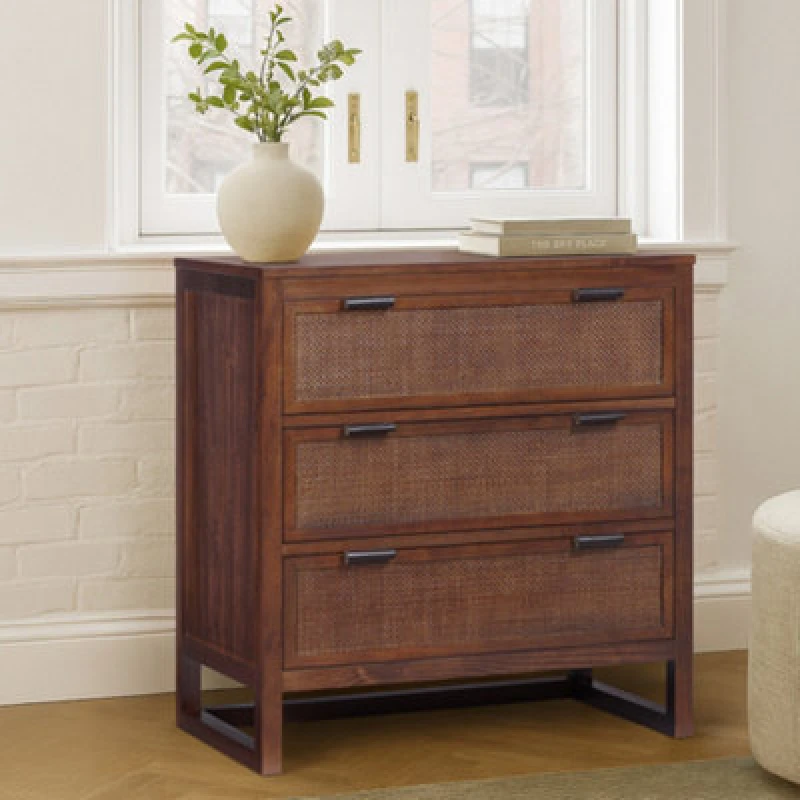 Image of Teamson Home Hatteras Chest Of Drawers 3 Drawer Bedroom Dresser, Walnut