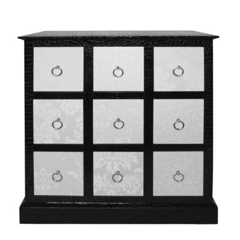 Image of Premier Housewares Crocodile Black Leather Effect 9 Drawer Cabinet, Corner Cabinet Storage, Living Room, Delivered Fully Assembled Black