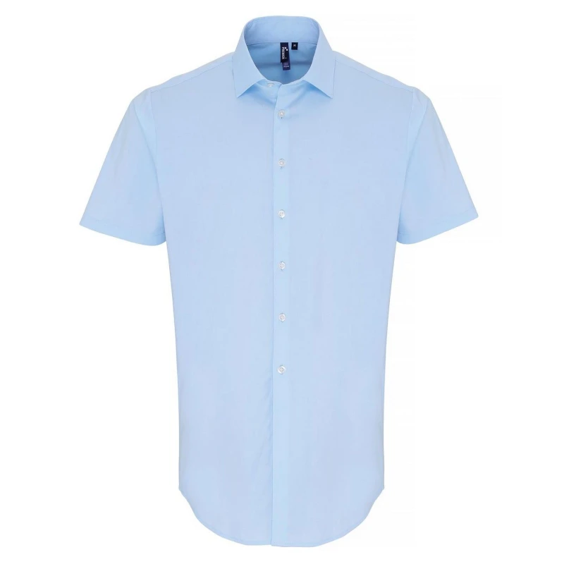 Image of Premier Premier Men Poplin Stretch Short-Sleeved Shirt in Pale Blue Size: X-Small Pale Blue XS Male 5063425985074