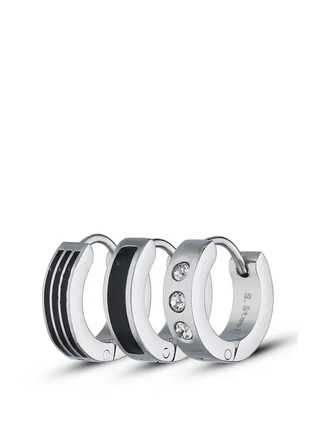 Image of Be You Mens Stainless Steel 3 Piece Huggie Earring Set Hoop Earrings One Size Silver 71412311000