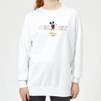 Image of Disney Mickey Mouse Disney Wording Womens Sweatshirt - White - XL