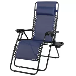 Image of Deck Chair Outdoor Garden Patio Folding Sun Lounger Recliner Camping Beach BBQ Blue