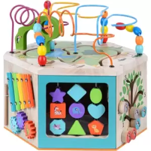 Image of Preschool 7 in 1 Large Educational Wooden Activity Cube With Abacus and Xylophone PS-T0005 - Multi - Teamson Kids