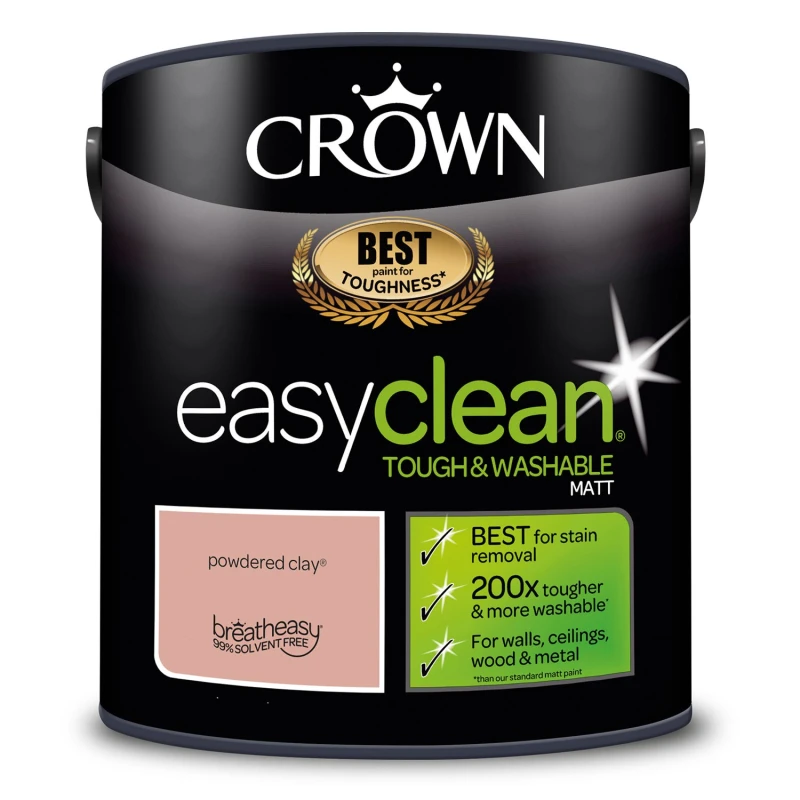 Image of Crown Easyclean Matt Emulsion Paint, 2.5L, Powdered Clay