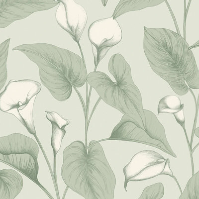 Image of Grandeco Botanical Calla Lily Floral Foliage Textured Wallpaper Green