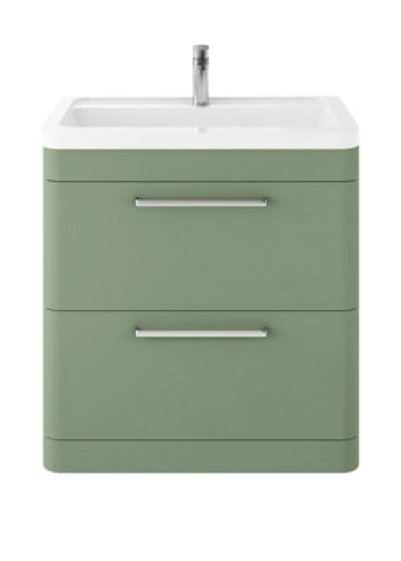 Image of Nuie Hudson Reed Solar Floor Standing 2 Door Vanity Unit With Ceramic Basin, Durable Modern Vanity Unit In Fern Green, 800mm