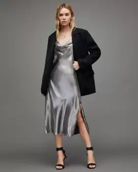 Image of AllSaints Hadley Metallic Midi Dress