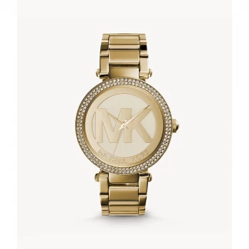 Image of Michael Kors Womens Parker Three-Hand Gold-Tone Stainless Steel Watch - Gold