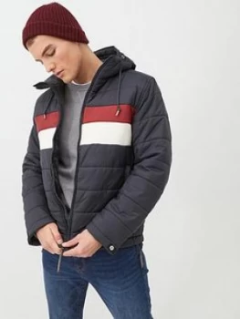 Image of Pretty Green Like Minded Colour Block Padded Jacket - Navy