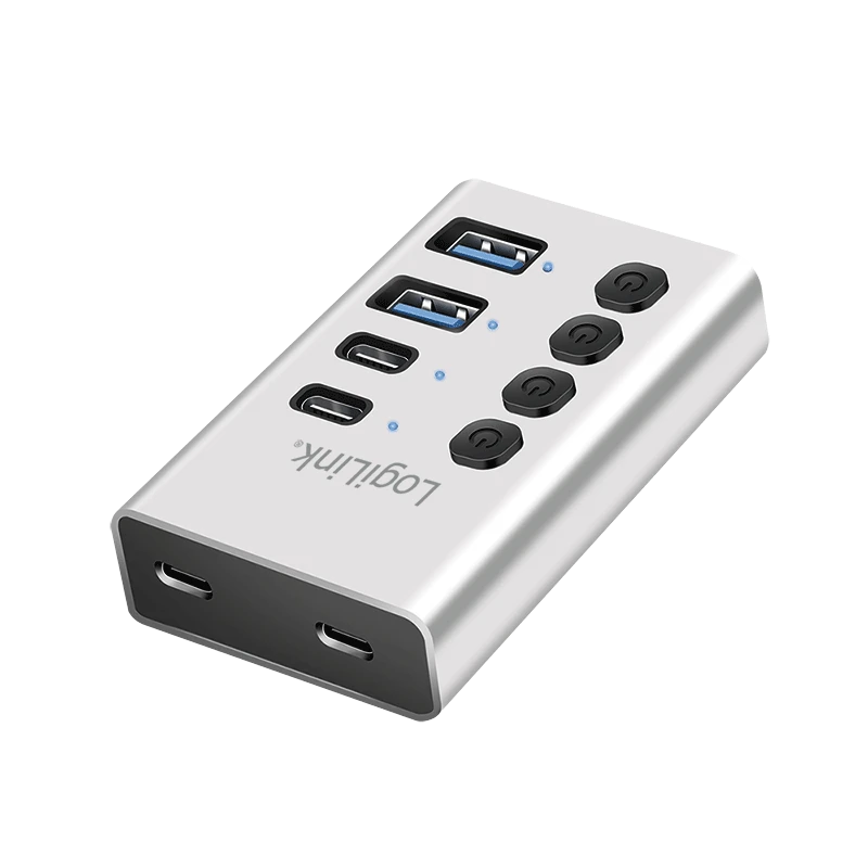 Image of LogiLink USB 3.1 Hub. 4-port . 2x USB-A. 2x USB-C. w/ switches. alumin
