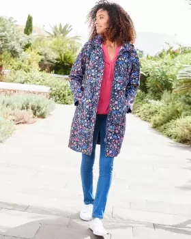Image of Cotton Traders Womens Singing-In-The-Rain Printed Weatherproof Jacket in Blue