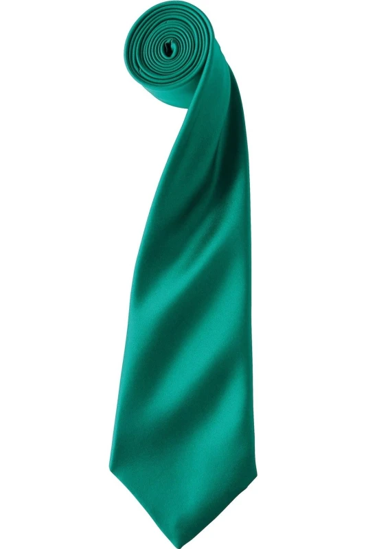 Image of Premier Premier Men Plain Satin Tie (Narrow Blade) in Emerald Emerald One Size Male 5055805452054