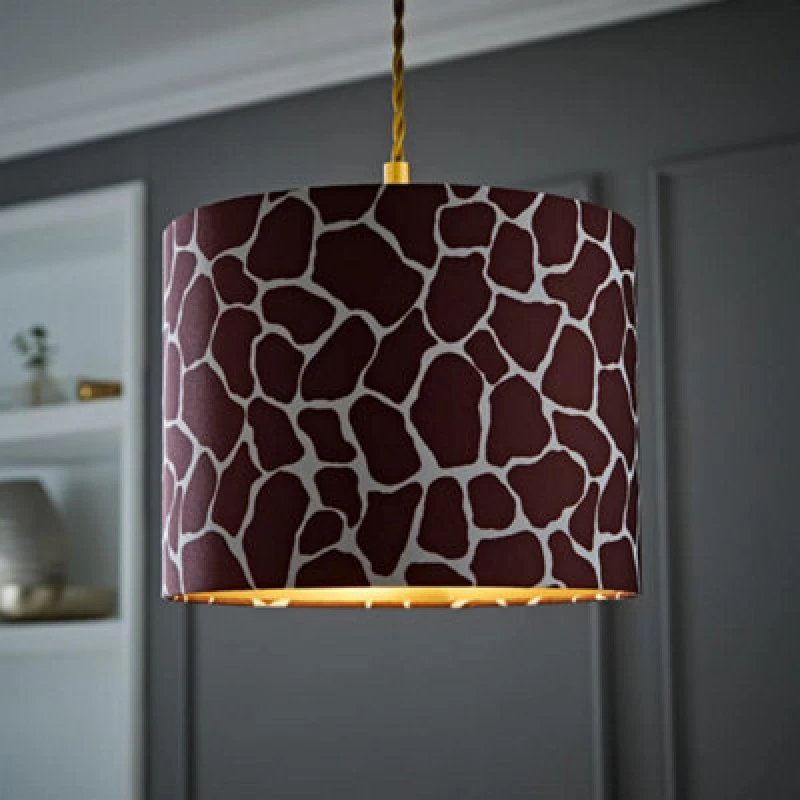 Image of ValueLights ValueLights Oasis Giraffe Print Fabric with Metallic Gold Inner Drum Ceiling Lamp Shade Multi One Size Unisex 5016529272557