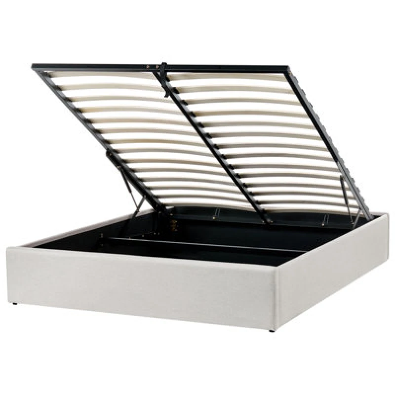 Image of Beliani Ottoman Bed Without Headboard Fabric Dinan 140 X 200 Cm (Eu Double) Light Beige