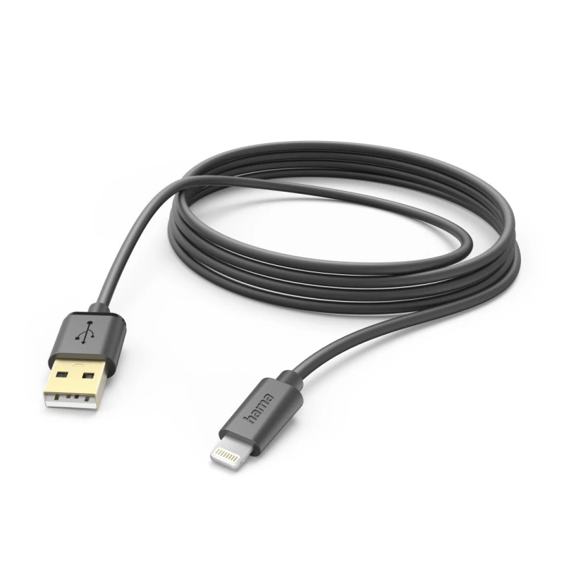 Image of Hama Hama USB charging cable USB 2.0 Apple Lightning plug, USB-A plug 3m Black 00201582 00201582