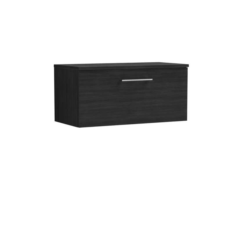 Image of Balterley Level 800mm Wall Hung 1 Drawer Unit & Worktop Charcoal Black Woodgrain Black Unisex
