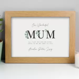 Image of Personalised Botanical Mum A4 Oak Framed Print Natural