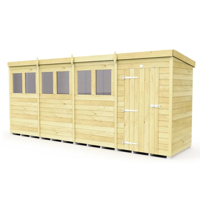 Image of Buttercup Farm 16 x 4 Feet Pent Security Shed - Double Door - L118 x W474 x H201cm in Brown Brown Unisex