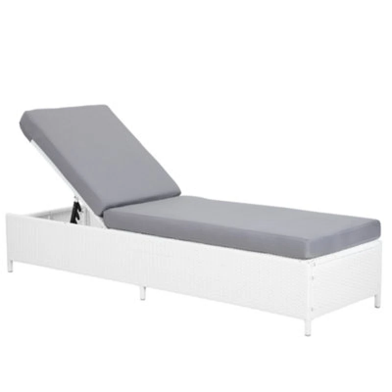 Image of Beliani Sun Lounger With Cushion Turin Reclining Pe Rattan White