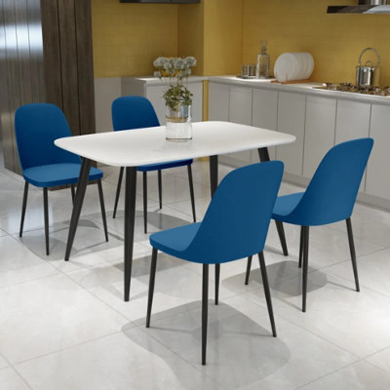 Image of Core Products Aspen White 120Cm Rectangular Dining Table With 4 Blue Plastic Duo Design Chairs