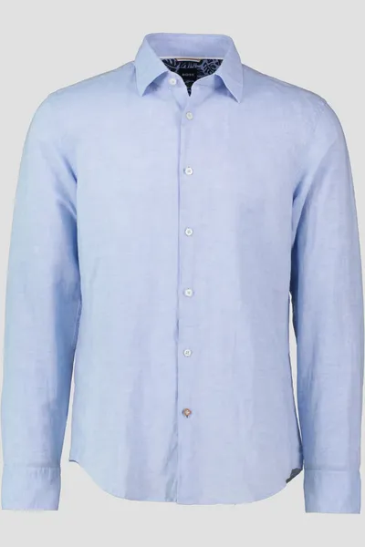 Image of BOSS Black Hal-Kent Linen-Blend Shirt - XL Blue Shirts male 50513661-450 XL