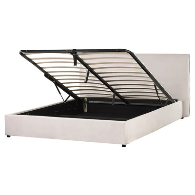 Image of Beliani Ottoman Bed Velvet Lavaur 160 X 200 Cm (Eu King Size) Off-White