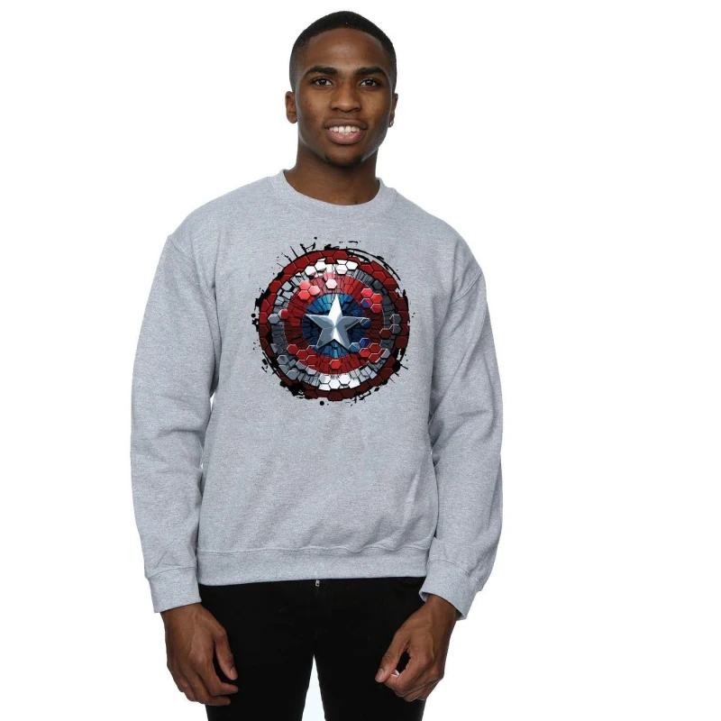 Image of Marvel Marvel Men Captain America Civil War Hex Shield Sweatshirt in Grey Size: Small Grey S Male 5057068018688