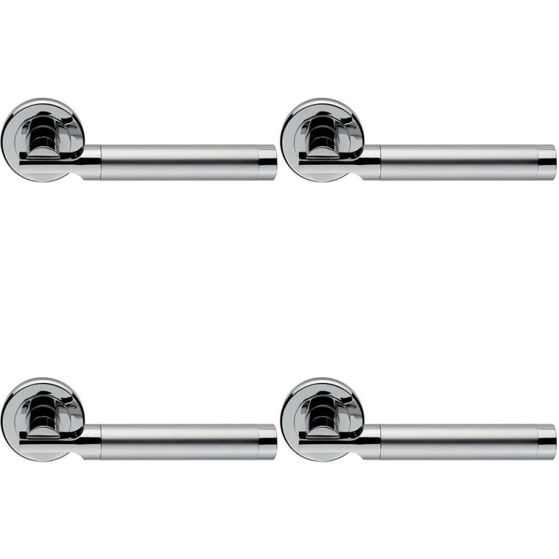 Image of Loops 4x PAIR Round Bar Handle on Chamfered Edged Round Rose Satin & Polished Chrome Multi