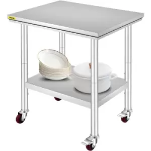Image of VEVOR Stainless Steel Catering Work Table 30x24" Commercial Work Table with 4 Wheels Commercial Food Prep Workbench with Flexible Adjustment Shelf for
