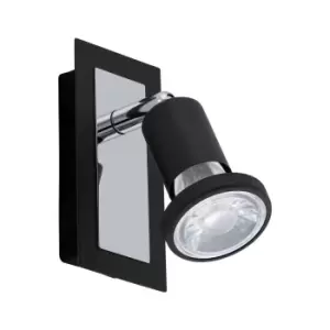 Image of Wall Spot Light Black & Chrome Back Plate & Shade Rocker Switch Bulb GU10 1x5W