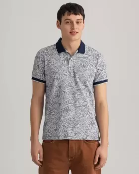 Image of GANT Men Leaf Print Pique Polo Shirt (S) Blue
