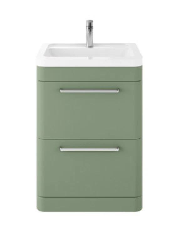 Image of Nuie Hudson Reed Solar Floor Standing 2 Door Vanity Unit With Ceramic Basin, Durable Modern Vanity Unit In Fern Green, 600mm
