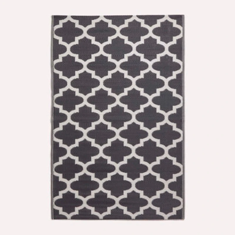 Image of Homescapes Luxury Outdoor Rug Waterproof Reversible For Garden, 180 X 270 Cm, Black & White, Recycled, Nola Geometric