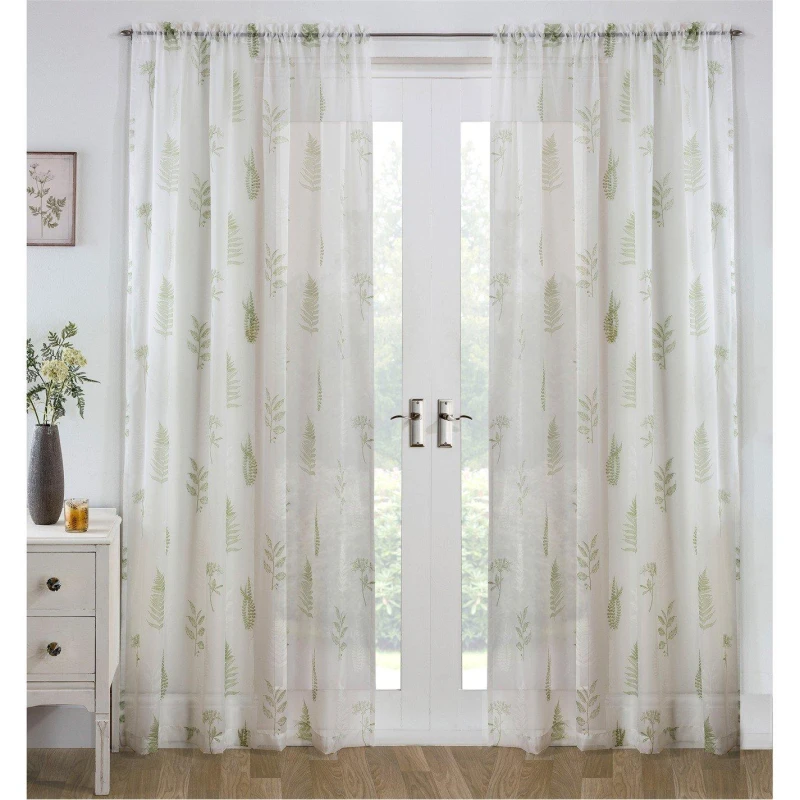 Image of Tyrone Textiles Bracken All Over Leaf Voile Panel - Single Green unisex 57x54