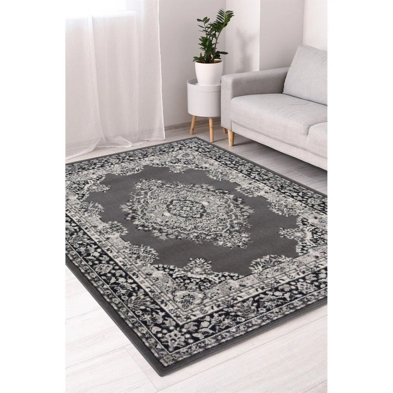 Image of Melrose Colorama Traditional Design Grey Small Area Rug 080/150Cm