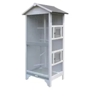 Image of Pawhut Four Perch Wooden Outdoor Bird Cage With Two Doors Removable Bottom Tray - Grey