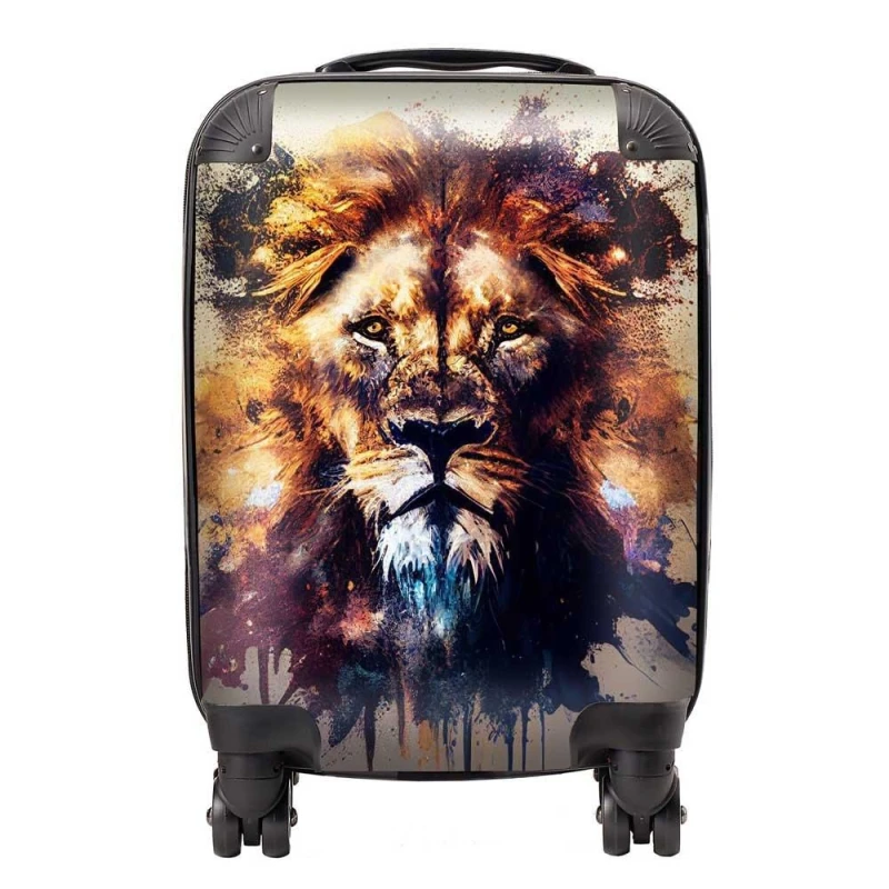 Image of Warren Reed - Designer Majestic Lion Face Splashart Suitcase in Brown Size: Medium Brown Unisex Medium