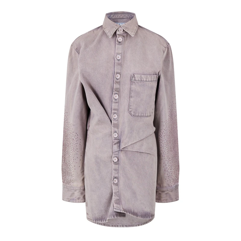 Image of Off White Womens Monogram Short Sleeve Mini Dress Lilac female 10 (S)