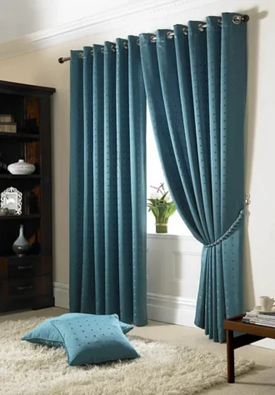 Image of Alan Symonds - Madison Lined Eyelet Ring Top Curtains Teal 66x72 - Teal 12399186