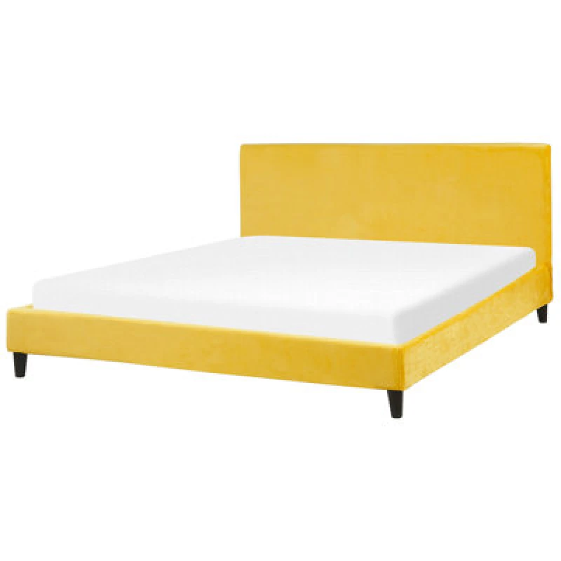 Image of Beliani Bed Velvet Fitou 180 X 200 Cm (Eu Super King) Yellow