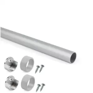 Image of Wardrobe Rail Round Aluminium with End Supports - Size 1700mm