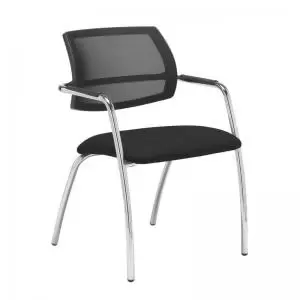 Image of Tuba chrome 4 leg frame conference chair with half mesh back - Havana